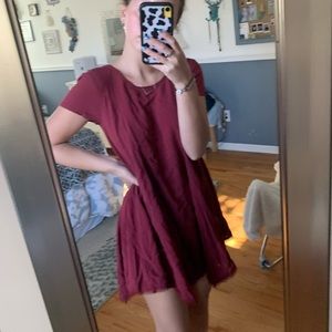 Burgundy lace trim casual dress